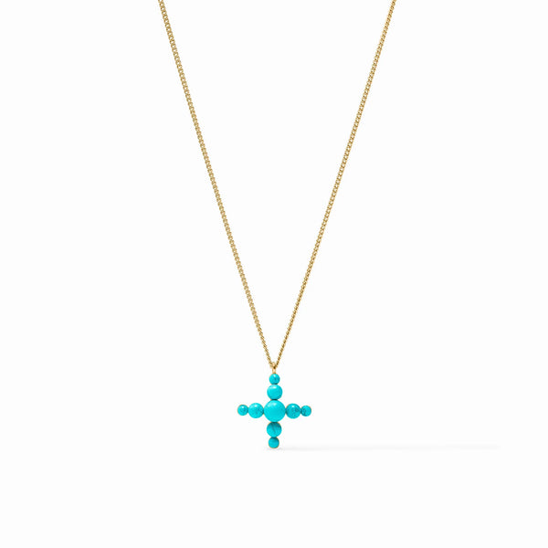 Gumdrop Cross Delicate Necklace in Gold - Turquoise Blue