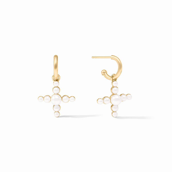 Gumdrop Cross Hoop & Charm Earring in Gold Pearl