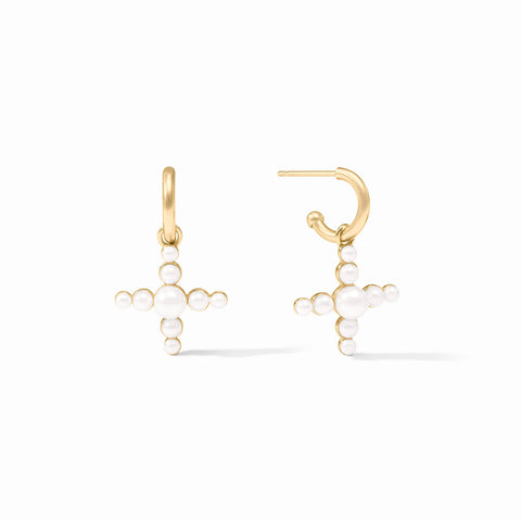 Gumdrop Cross Hoop & Charm Earring in Gold Pearl