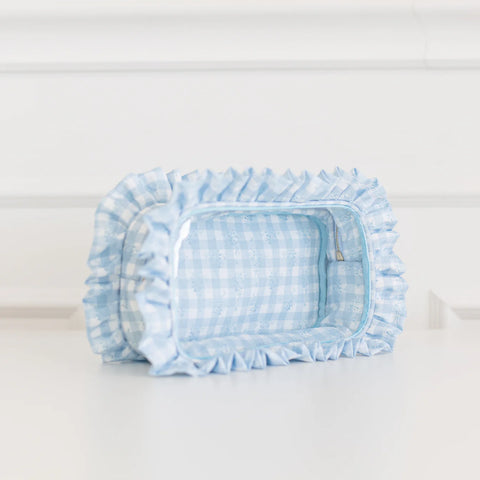 Ruffled Nylon Large Clear Pouch in Floral