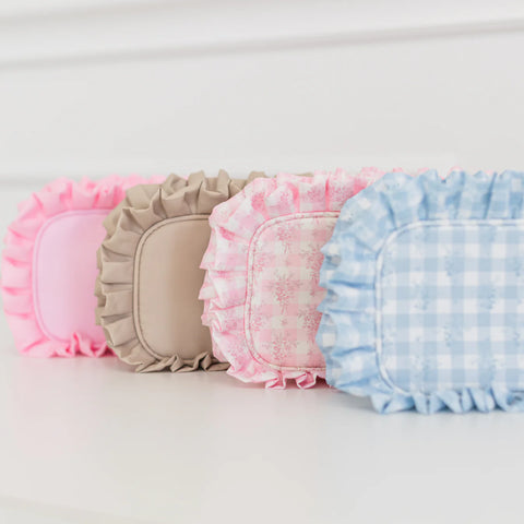 Ruffled Nylon Medium Pouch in Pink