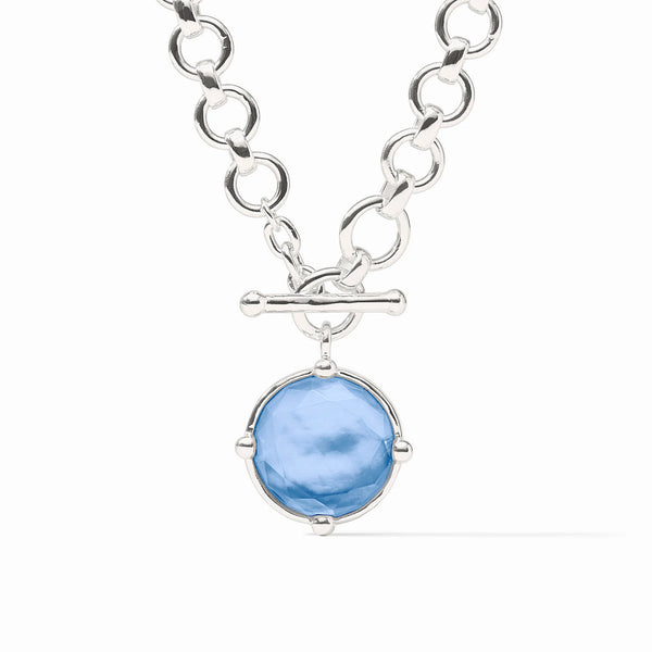 Honeybee Silver Demi Necklace in Iridescent Chalcedony Blue