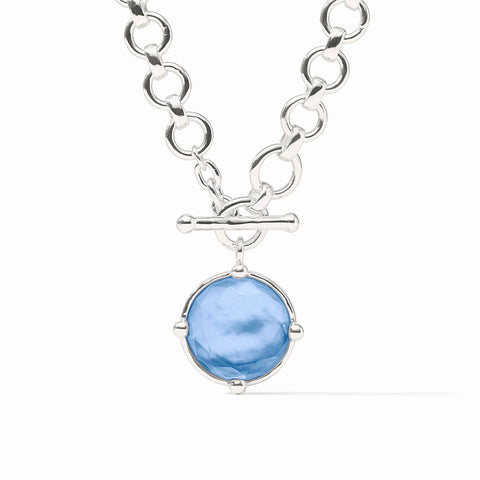 Honeybee Silver Demi Necklace in Iridescent Chalcedony Blue