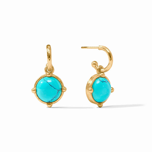 Honeybee Hoop & Charm Earrings in Gold Turquoise Blue