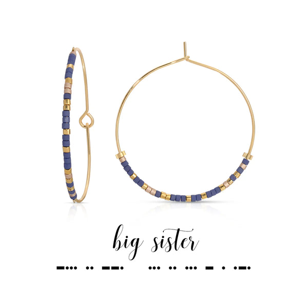 Big Sister Morse Code Hoop Earrings