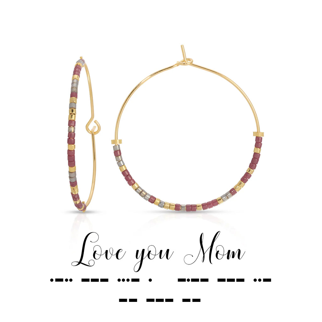 Love You Mom Morse Code Hoop Earrings