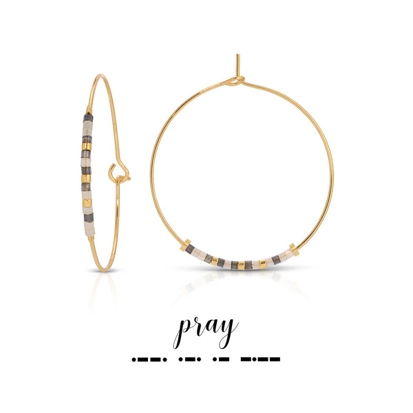 Pray Morse Code Hoop Earrings