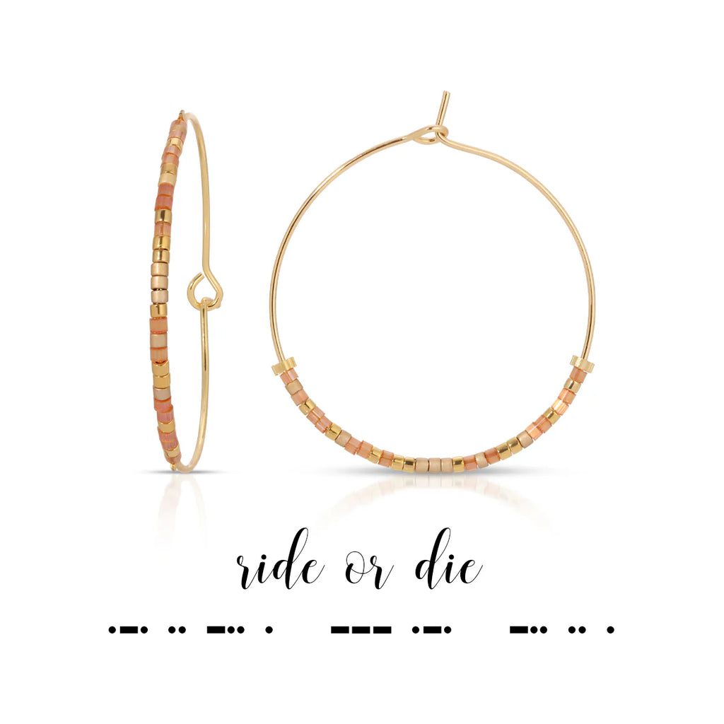 Ride or Die Morse Code Hoop Earrings
