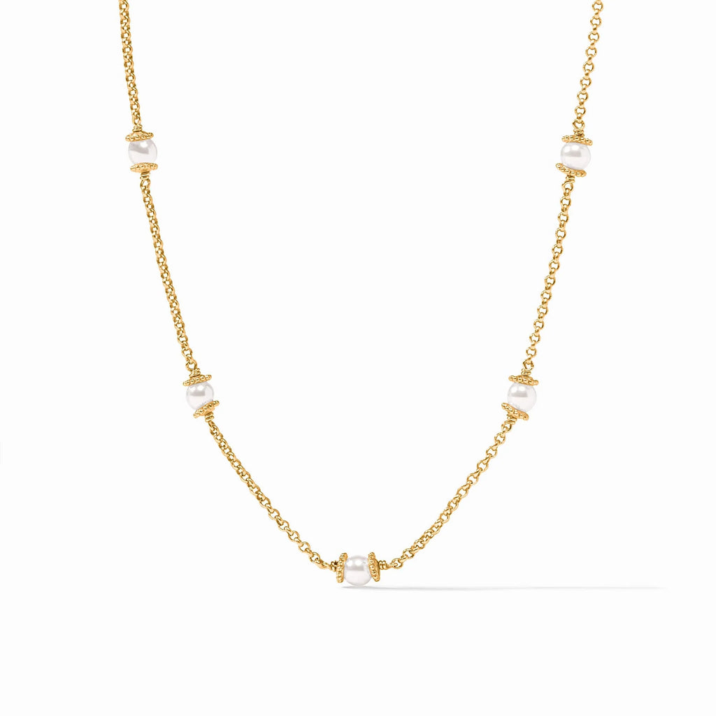 Hydra Gold Delicate Station Necklace in Pearl