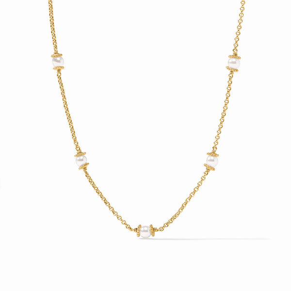 Hydra Gold Delicate Station Necklace in Pearl