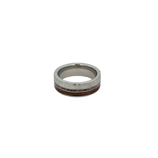 Barrel Aged Serenium Ring with Antler & Bourbon Wood Inlay