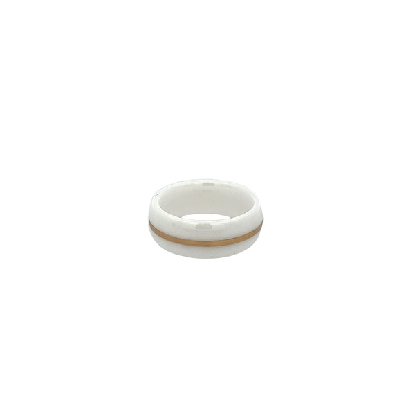 White Ceramic Dome Band with 1mm Yellow Gold Inlay