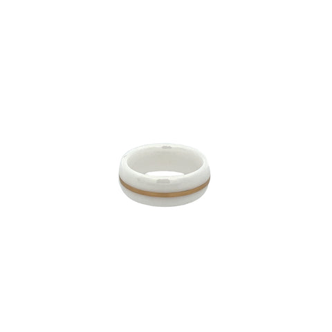 White Ceramic Dome Band with 1mm Yellow Gold Inlay