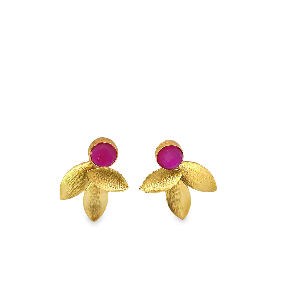 Fuchsia Gold Leaf Earrings