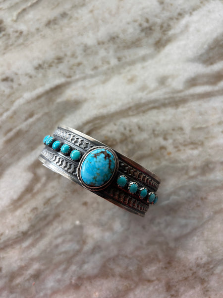 Navajo Handmade Turquoise Cuff Bracelet by Tillie John