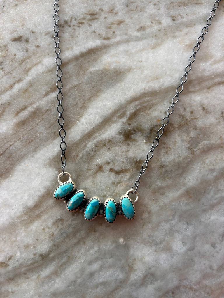 Turquoise Sterling Silver Multi Stone Curved Bar Necklace