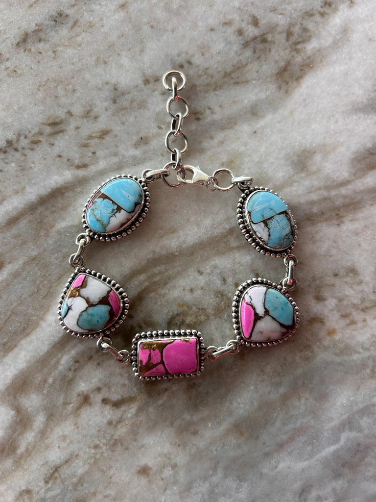 Cotton Candy Turquoise Sterling Silver Bracelet