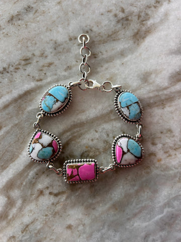 Cotton Candy Turquoise Sterling Silver Bracelet
