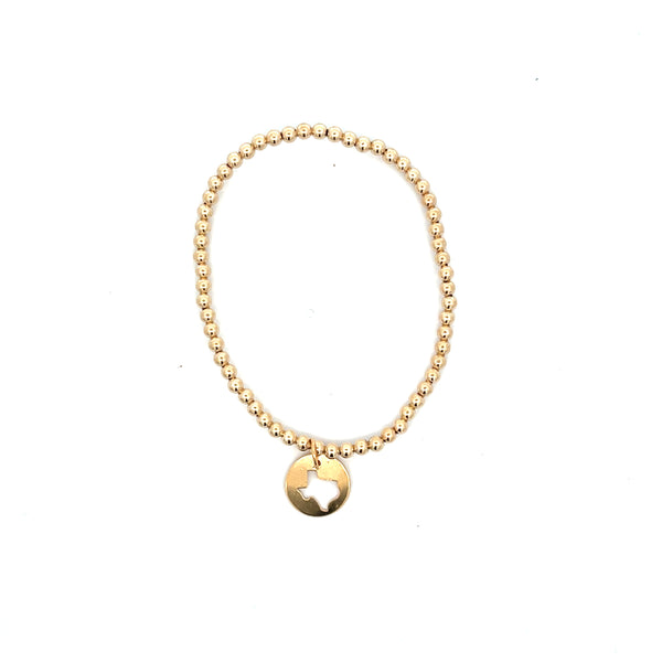 Classic Gold 3mm Bead Bracelet with Texas Disc Charm