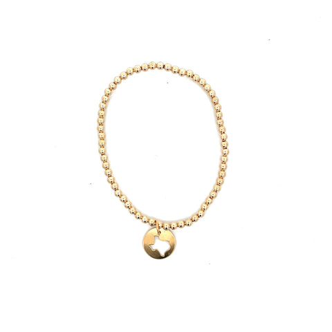 Classic Gold 3mm Bead Bracelet with Texas Disc Charm