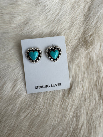 Turquoise Heart Chunky Stud Earrings