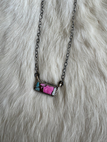 Cotton Candy Turquoise Sterling Silver Bar Necklace