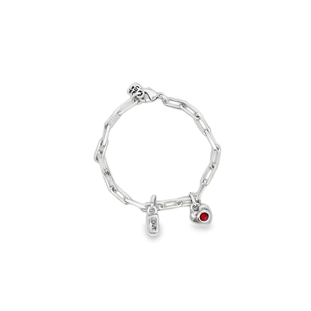 Silver Paperclip Bracelet with Red Crystal Heart Charm - Exclusive