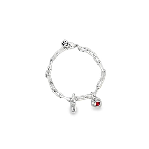 Silver Paperclip Bracelet with Red Crystal Heart Charm - Exclusive