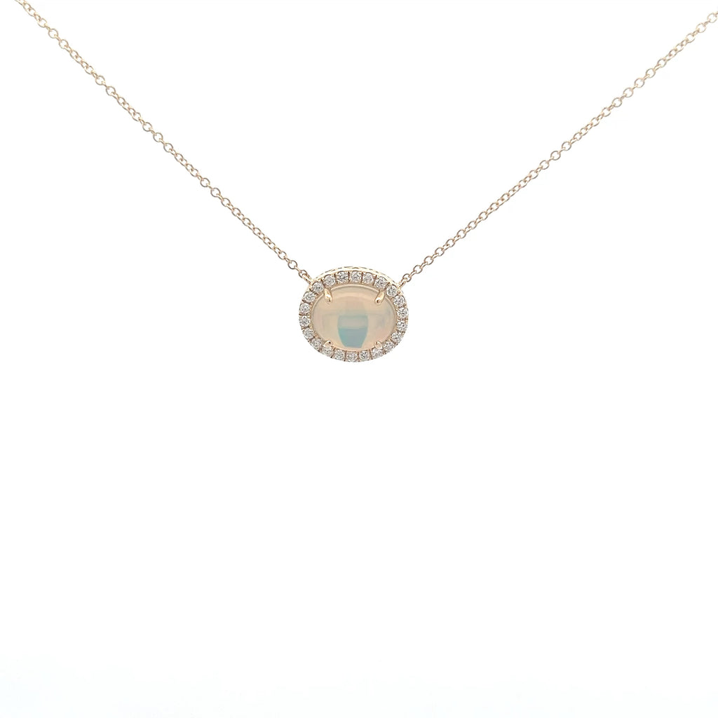 Oval Opal Diamond Halo Pendant Necklace