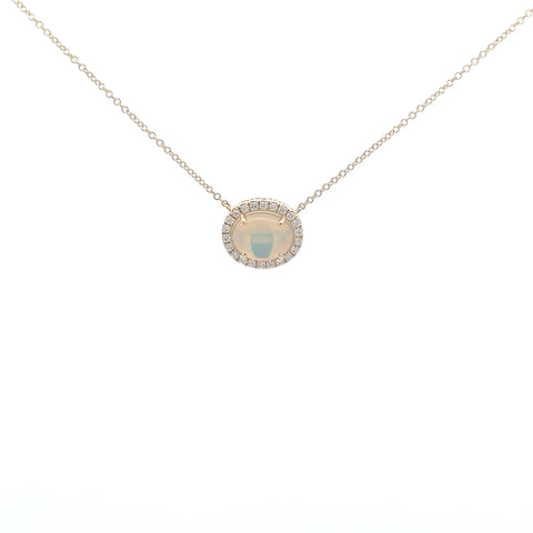 Oval Opal Diamond Halo Pendant Necklace