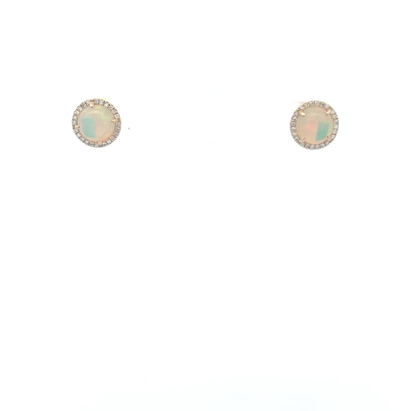 Round Opal Diamond Halo Stud Earrings