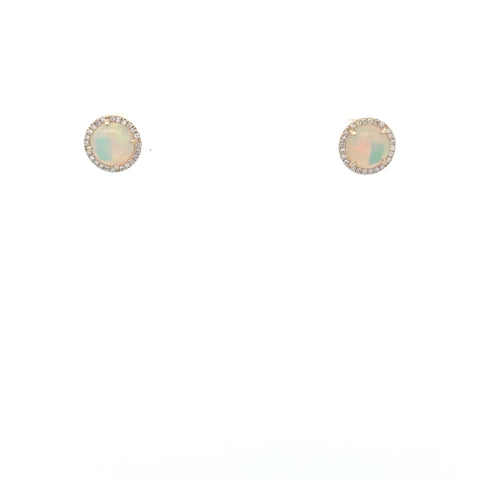 Round Opal Diamond Halo Stud Earrings