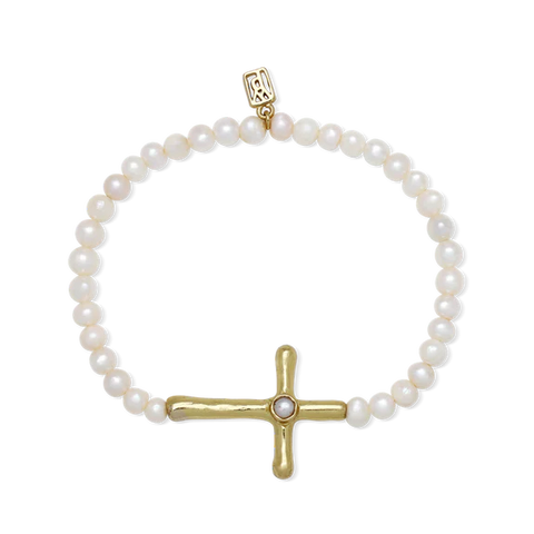 Poetic Cross Pearl Stretch Bracelet