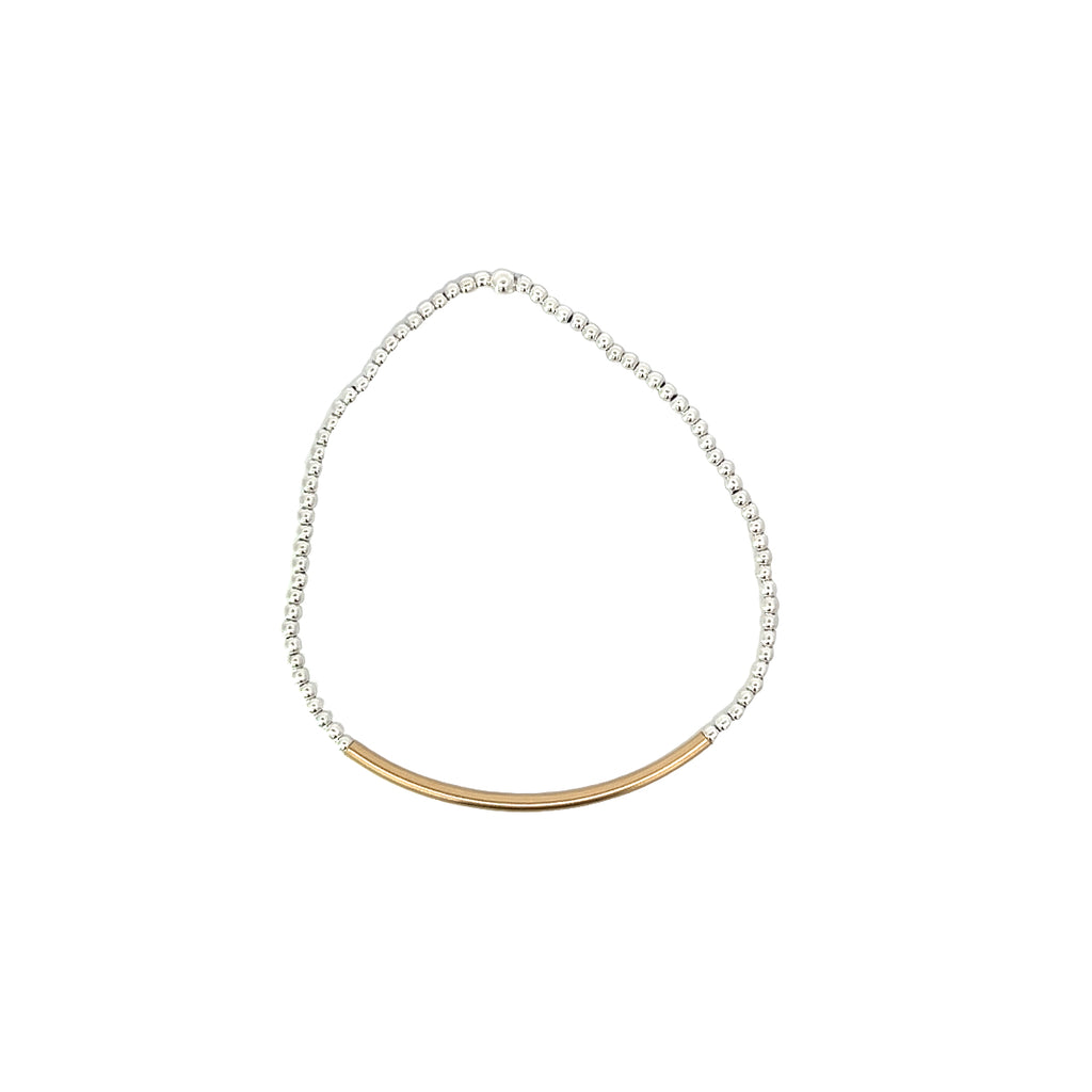 Classic Sterling 2mm Bead Bracelet with Gold Bliss Bar - Mixed Metal