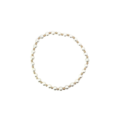 Classic Grateful Pattern Gold Filled Bead Bracelet in Pearl - 4mm