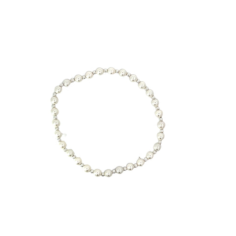 Classic Grateful Pattern Sterling Silver Bead Bracelet in Pearl - 4mm