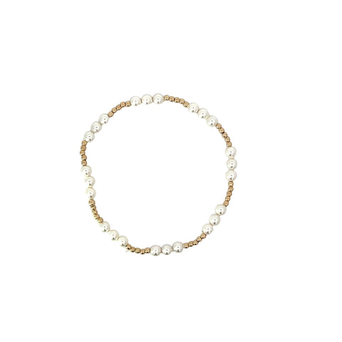Classic Joy Pattern 4mm Gold Filled Bead Bracelet in Pearl