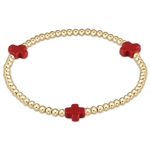 Signature Cross Gold Filled 3mm Bead Bracelet in Red