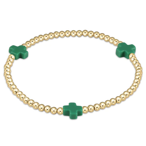 Signature Cross Gold Filled 3mm Bead Bracelet in Emerald