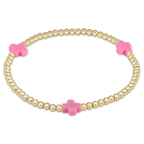 Signature Cross Gold Filled 3mm Bead Bracelet in Bright Pink
