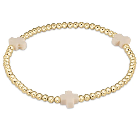 Signature Cross Gold Filled 3mm Bead Bracelet in Off-White