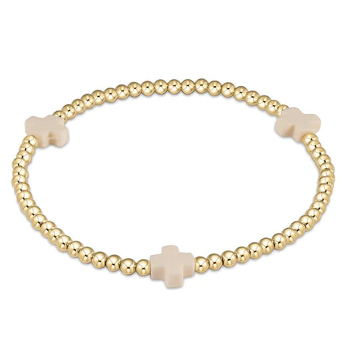egirl Signature Cross Gold Filled Pattern 3mm Bead Bracelet in Off-White