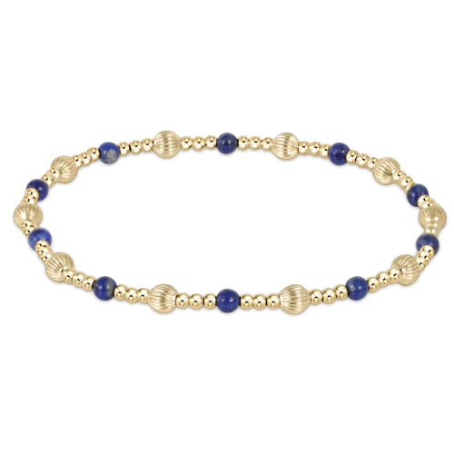 Dignity Sincerity Pattern 4mm Gold Filled Bead Bracelet in Lapis