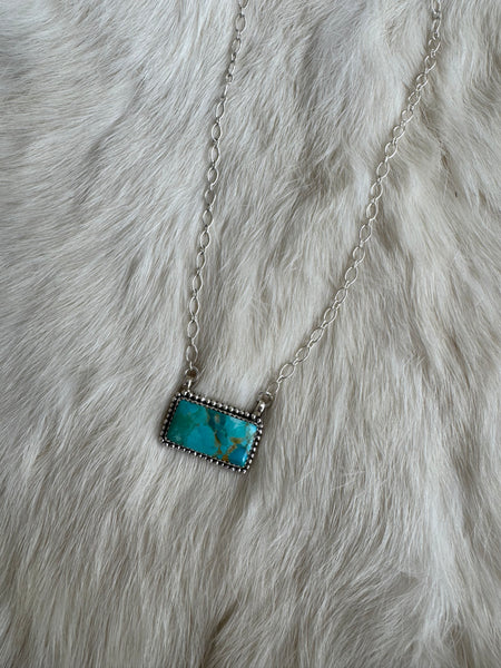 Turquoise Beaded Bar Pendant Necklace