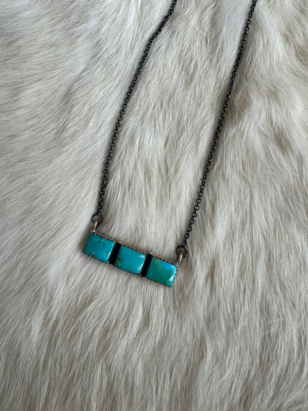 Turquoise Sterling Silver Multi Stone Bar Necklace
