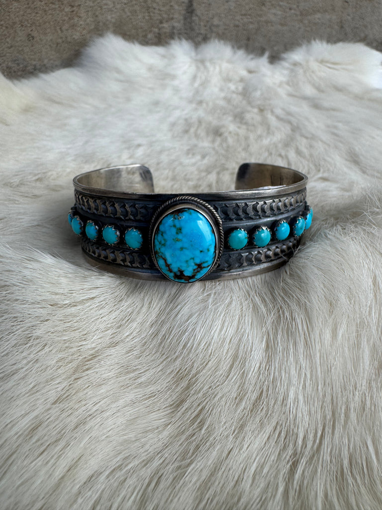 Navajo Handmade Turquoise Cuff Bracelet by Tillie John