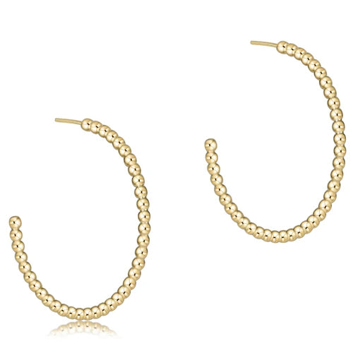 Beaded Classic Post Hoop Earrings -2mm Gold