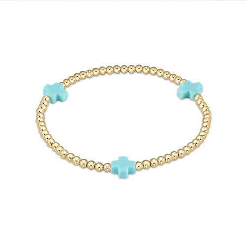egirl Signature Cross Gold Filled Pattern 3mm Bead Bracelet in Turquoise