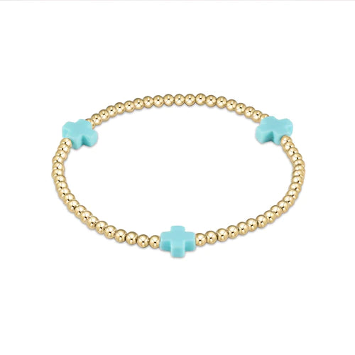 egirl Signature Cross Gold Filled Pattern 3mm Bead Bracelet in Turquoise