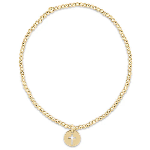 Classic Gold 2mm Bead Bracelet with Small Blessed Gold Disc